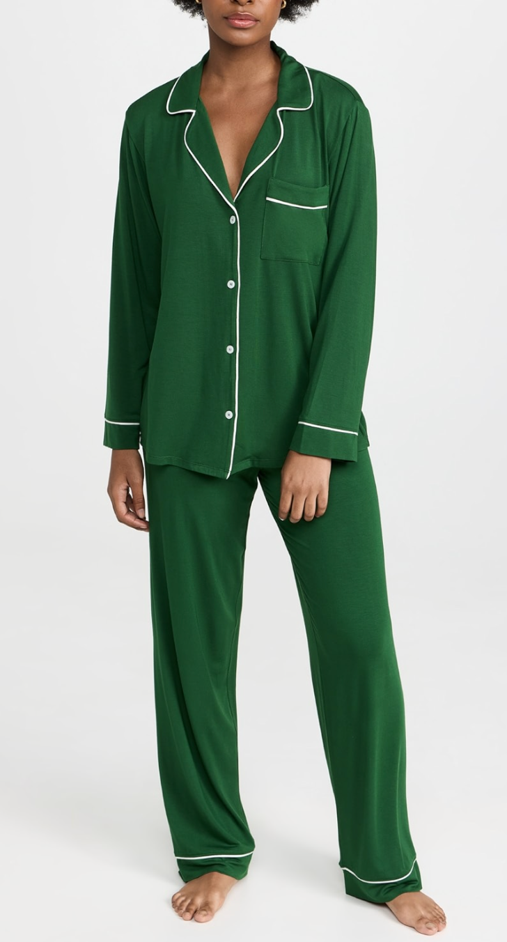 Gisele Long PJ Set in Pine/Ivory