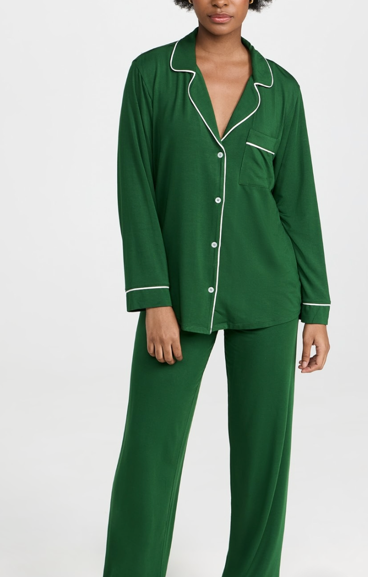Gisele Long PJ Set in Pine/Ivory