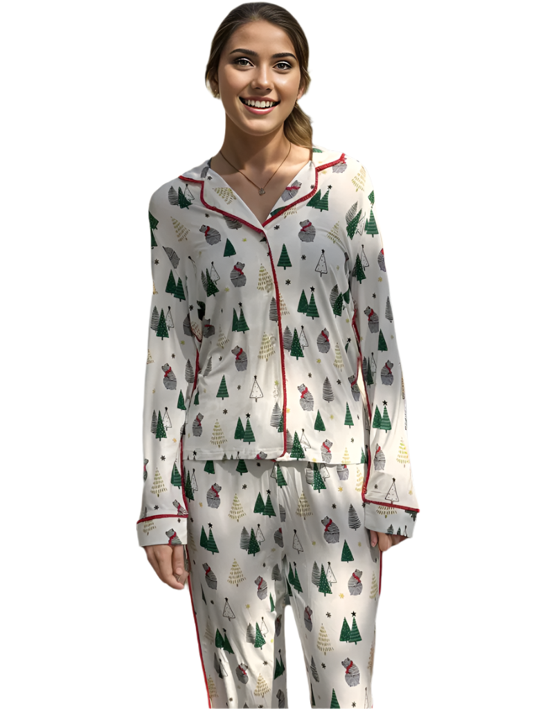 Jolene Holiday Print Long Pj Set