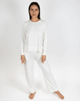 Aspen Dream Cannes Pinstripe Long Set in Off-White