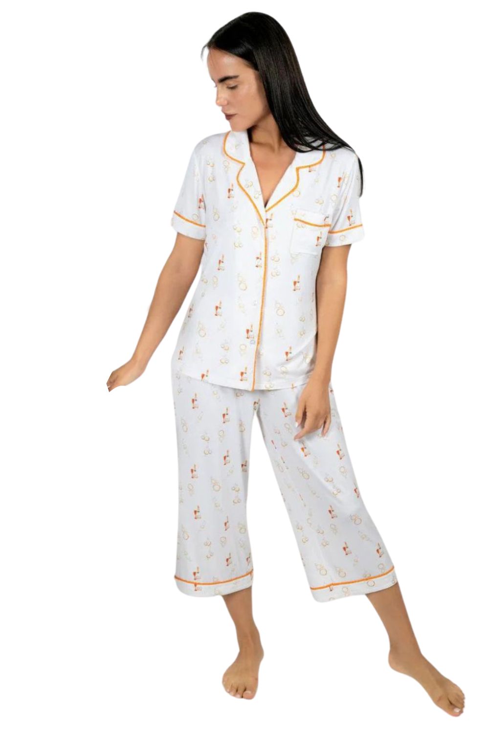Bubbly Mood Print Cropped Pajama Set