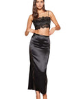 Silk and Lace Insert Maxi Skirt in Black