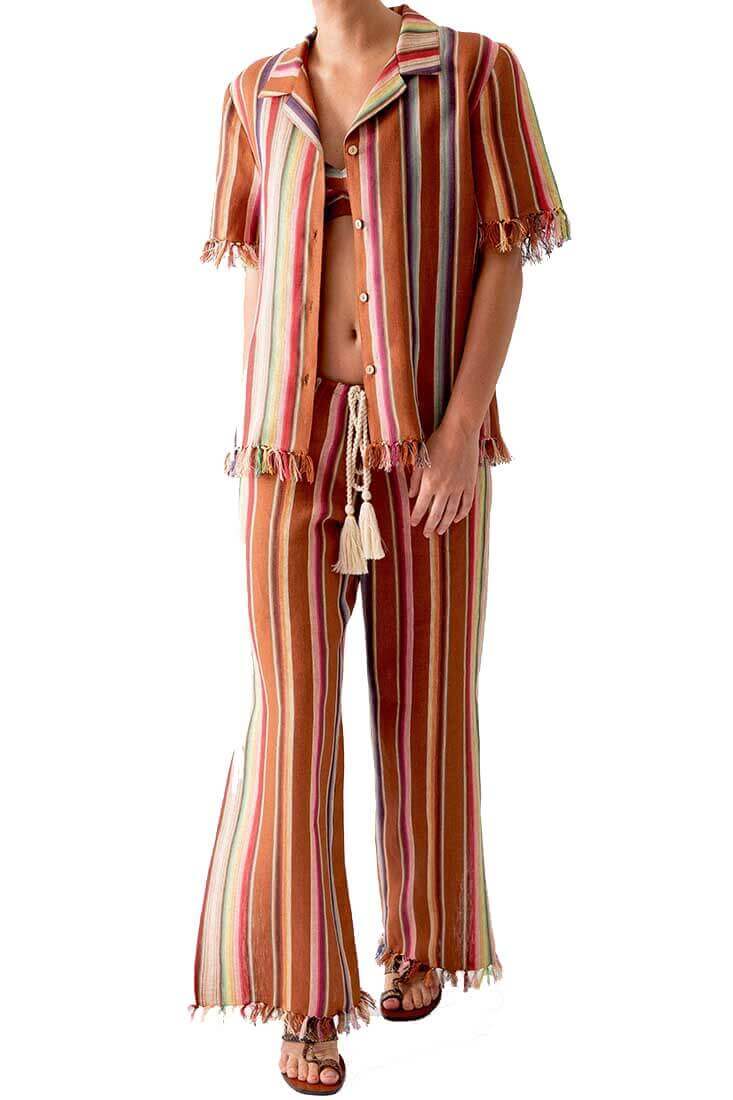 Miguelina Briar Rust Stripes Button Down Size: S Color: Rust Stripe at Petticoat Lane Greenwich, CT