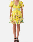 Camilla Deep V-Mini Dress in Lady Limonada