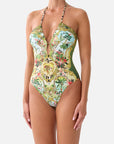 Camilla Halter Neck One-Piece Swimsuit in Wanderlust Empire detail view