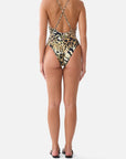 Camilla Padded V-Neck One Piece with Cross Back in Leotigra
