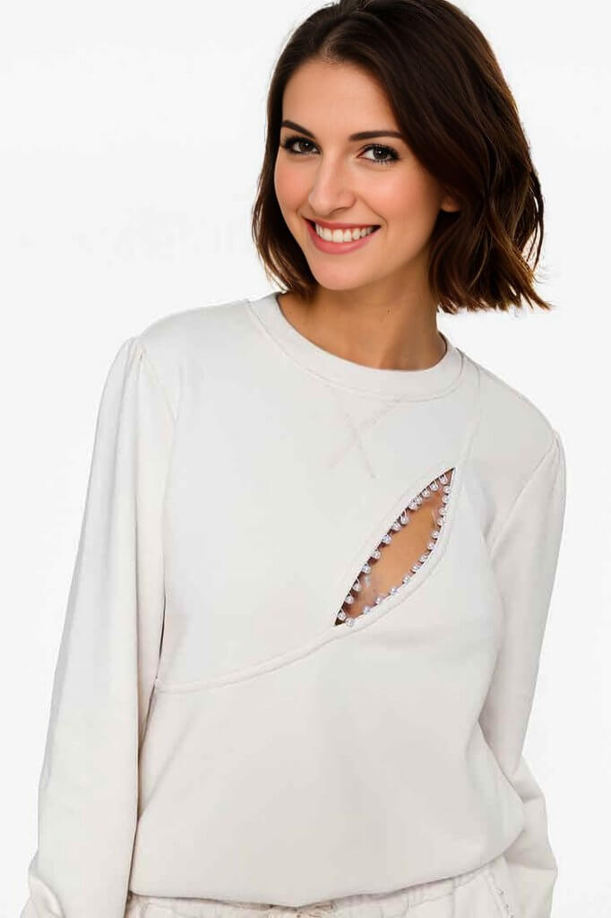 Cami NYC Haru Pearl Sweatshirt Color: Ceramic Size: XS, S, M, L at Petticoat Lane Greenwich, CT