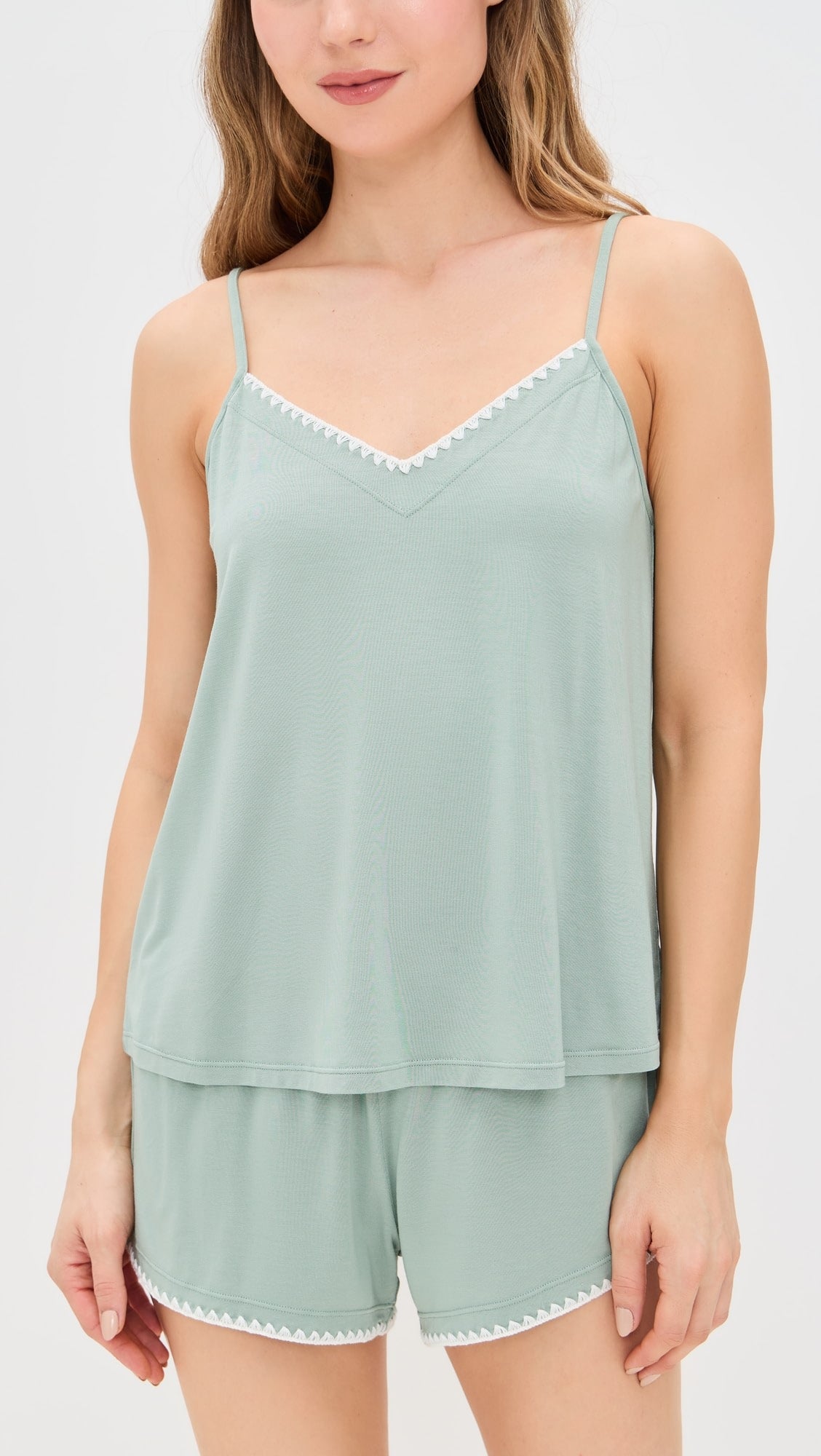 Frida Cami and Short Set in Mint Cream/Ivory