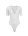 Fleur du Mal Organic Cotton Deep Plunge Bodysuit in Ivory