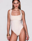 Fleur du Mal Organic Cotton Scoop Neck Bodysuit in Tahini