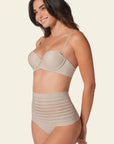 Leonisa Slimming Lace Stripe High-Waisted Thong Panty