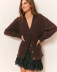 LoveShackFancy Applene Cardigan in Chocolate Brown