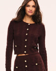 LoveShackFancy Eugenie Cardigan in cinnabar, front studio view on model