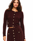 LoveShackFancy Eugenie Cardigan in cinnabar, front view on model against white background