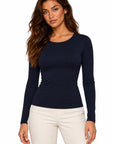 Only Hearts 42807 Navy top on Emma, studio front view