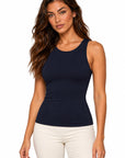 Only Hearts 4699 Navy top on Emma, studio front view