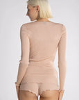 Oscalito Satin Wool and Silk V-Neck Long Sleeve Top back view