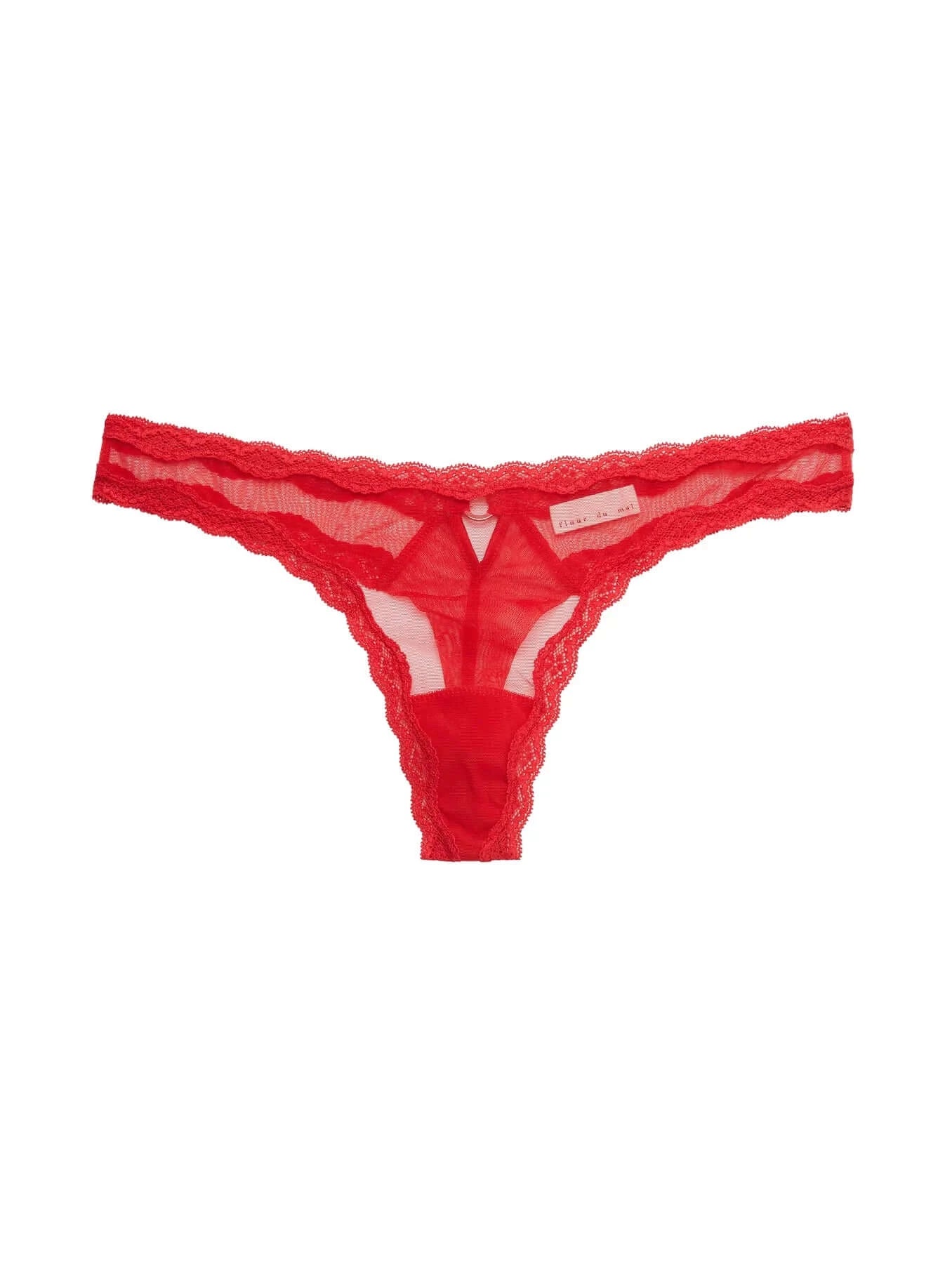 Victorias Secret Nylon Red Thong Underwear with Ivory Lace and