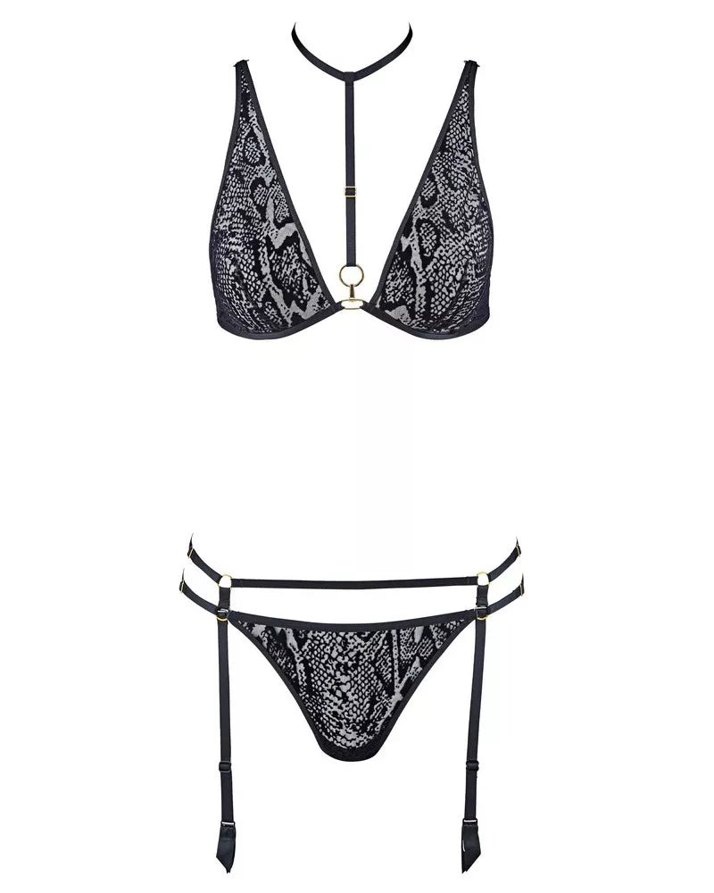 Animal Soul Lingerie Set in Black Python