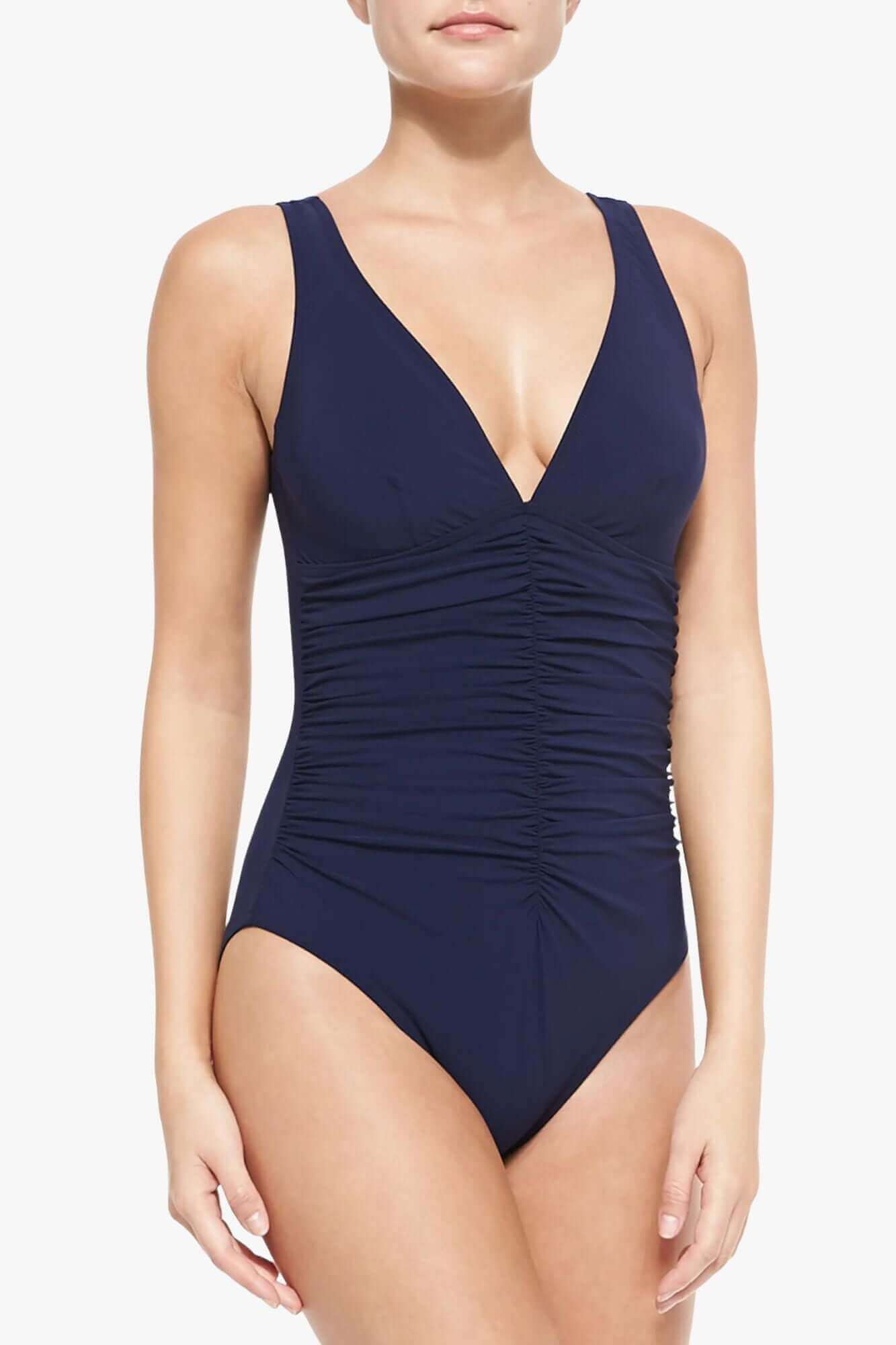 Smart V-Neck One Piece 209-570 in Navy