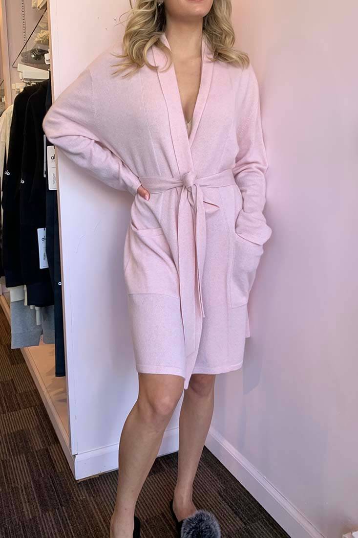 Arlotta Cashmere Short Wrap Robe Color: Mouline Pink Size: XS at Petticoat Lane Greenwich, CT