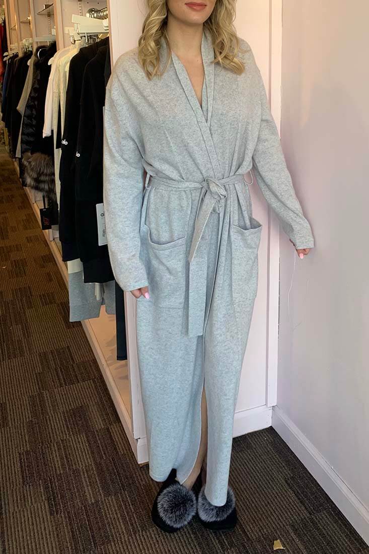 Arlotta Cashmere Long Wrap Robe Color: Pearl Heather Size: XS at Petticoat Lane  Greenwich, CT