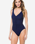 Karla Colletto V Neck Silent Underwire Color: Navy Size: 8 at Petticoat Lane Greenwich, CT