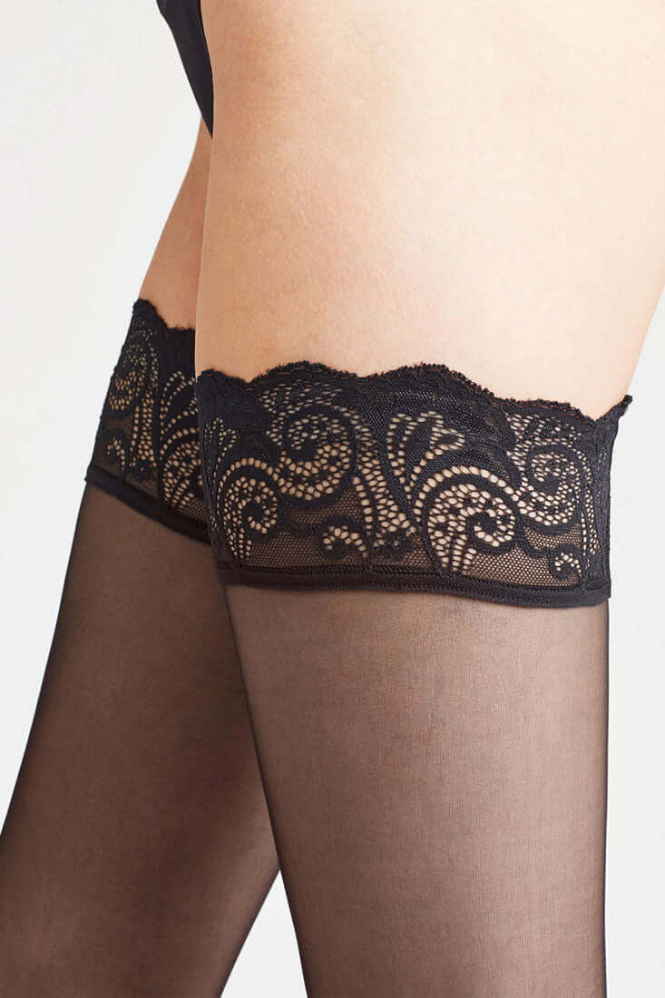 Falke Matt Deluxe 20 DEN Women Stay Ups Color: Black, Powder Size: 8.5-9, 9.5-10 at Petticoat Lane Greenwich, CT