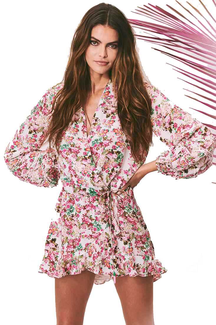 Rococo Sand Vie Short Dress Size: XS Color: Off White/Pink at Petticoat Lane Greenwich, CT
