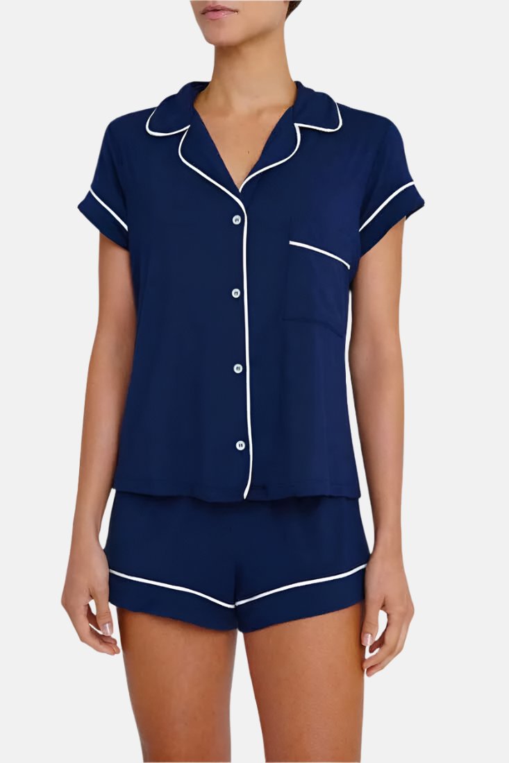 Eberjey Gisele Short PJ Set Color: Navy/Ivory Size: XS at Petticoat Lane Greenwich, CT