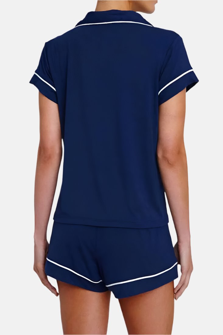 Eberjey Gisele Short PJ Set Color: Navy/Ivory, Indigo Blue/Ivory, Delphinium/Ivory, Ivory/Navy, Haute Red/Bone, Pearl Blush/Haute Red, Heather Grey/Pk, Charcoal heather/Sorbet pink, Light Orchid, Black/Sorbet Pink, Water Blue/White, Haute Red/Ivory, Bright Pink/Bellini, Willow Green/Bone, Light Lilac/Ivory, Tulip Off White/Light Lilac, Ocean Bay/Ivory Size: XS, S, M, L, XL at Petticoat Lane Greenwich, CT
