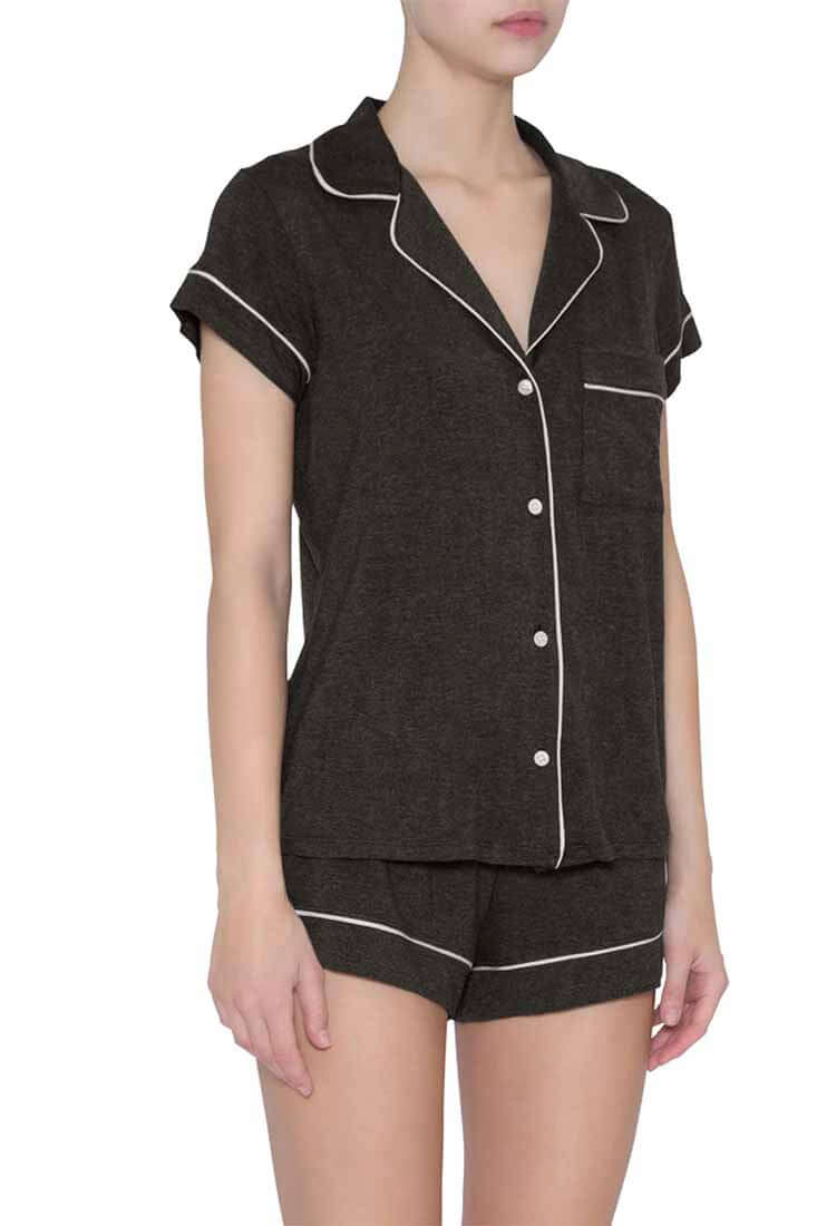 Eberjey Gisele Short PJ Set Color: Charcoal heather/Sorbet pink Size: XS at Petticoat Lane Greenwich, CT