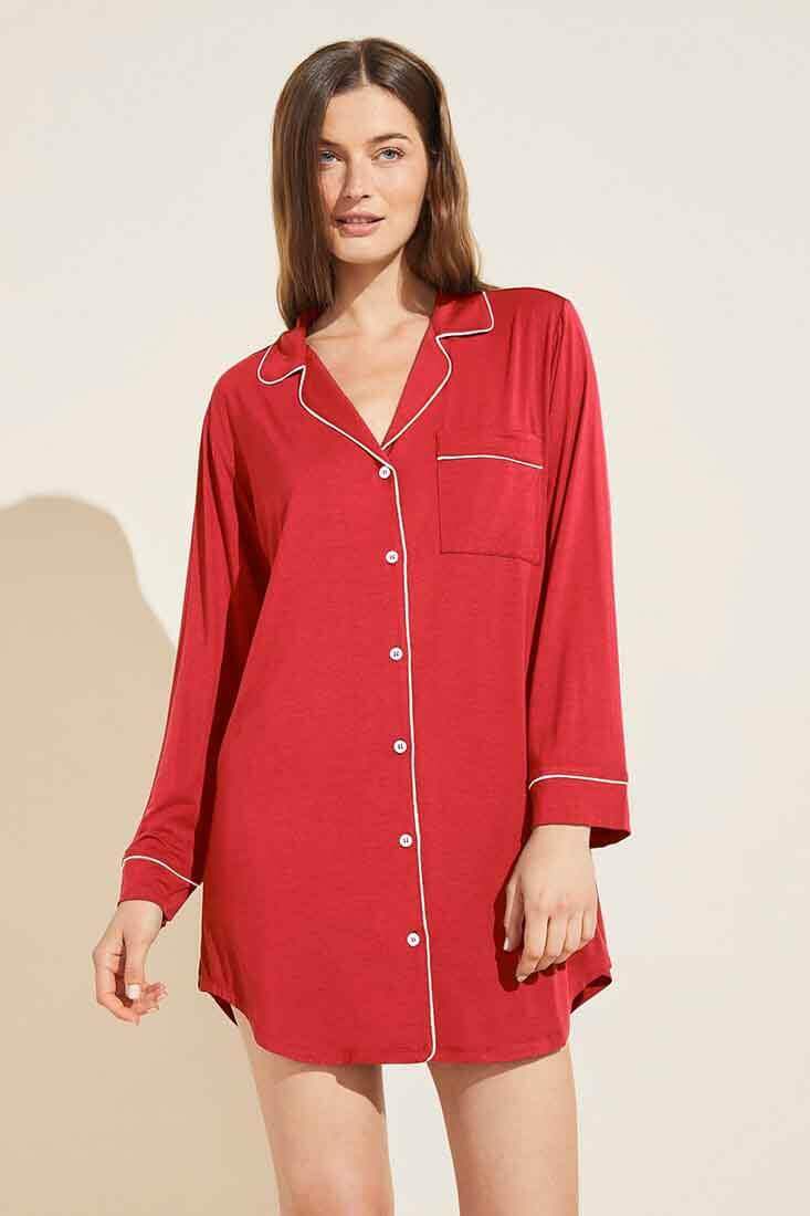Eberjey Gisele Sleepshirt Color: Haute Red/Bone Size: XS at Petticoat Lane Greenwich, CT