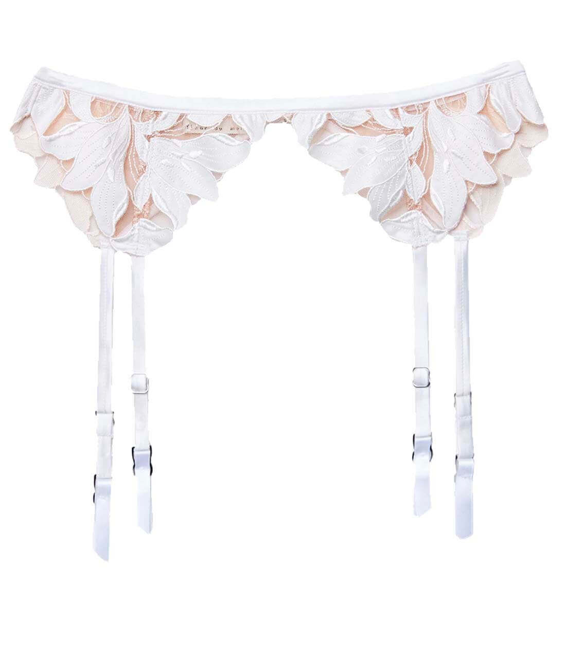 Fleur Du Mal Lily Embroidered Garter Belt Color: Ivory Size: XS at Petticoat Lane Greenwich, CT