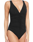 Karla Colletto Smart V-Neck One Piece Color: Black Size: 6 at Petticoat Lane Greenwich, CT