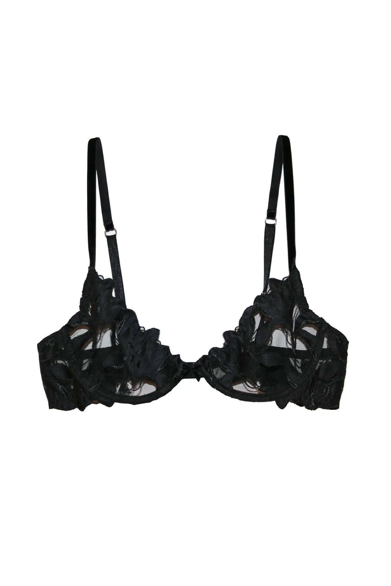 Lily Embroidered Plunge Demi Bra in Black