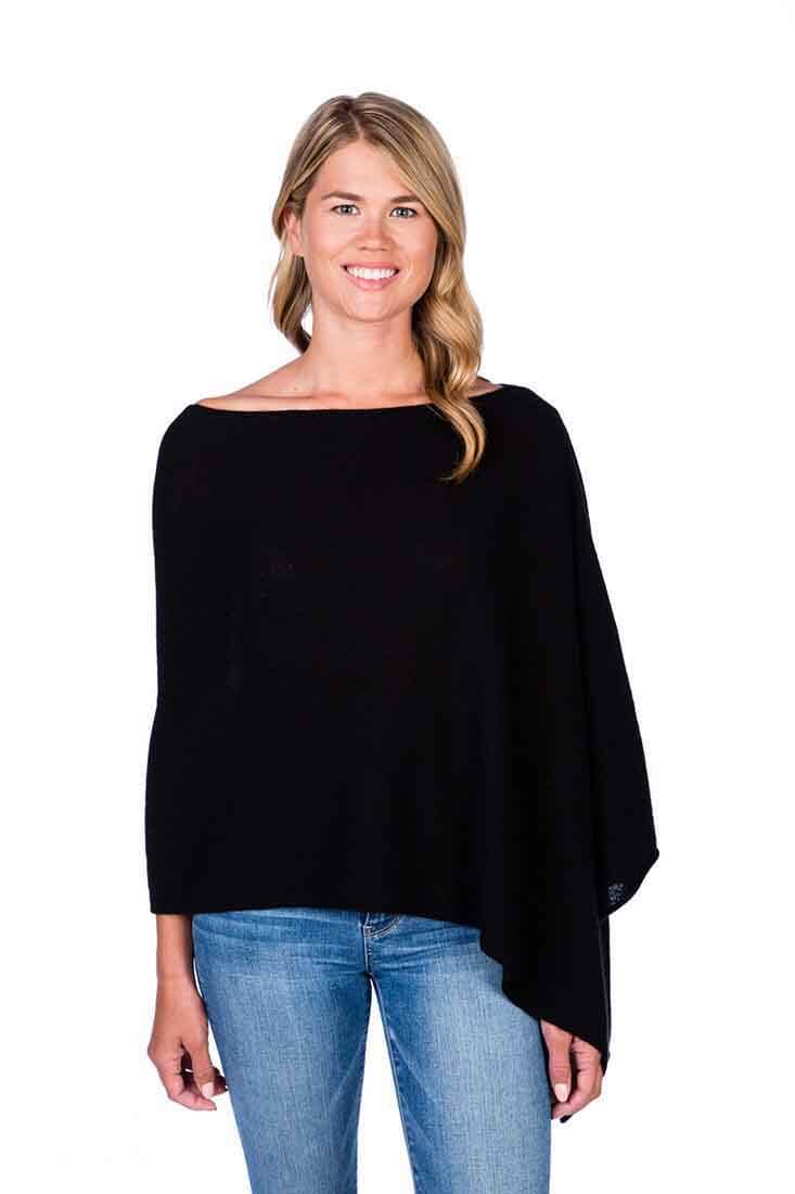 Alashan Cashmere Draped Dress Topper Color: Ebony at Petticoat Lane Greenwich, CT