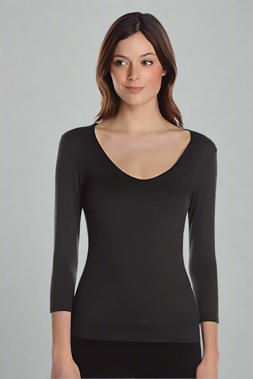 Only Hearts 3/4 Sleeve V Neck 2-Ply Color: Black Size: S at Petticoat Lane Greenwich, CT