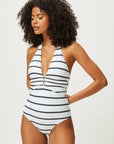 Nautical Stripe U Bar Halterneck One-Piece Swimsuit