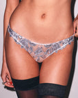 Foil Lily Embroidery Thong in Platinum