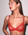 Sheer Tulle Demi Bra in Rouge