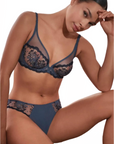 Intrigue Plunging Underwire in Cinder Blue