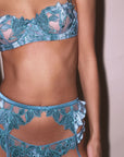 Velvet Lily Embroidery Balconette Bra in Icy Teal