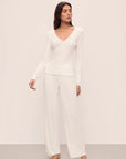 Pointelle V-Neck and Pant Set in Ivory