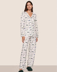 Gisele Printed Long PJ Set in Ski Chalet Ivory/Pine