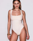 Organic Cotton Scoop Neck Bodysuit in Ivory