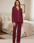 Gisele Long PJ Set in Bordeaux/Ivory