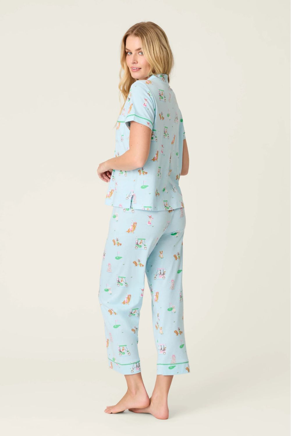 Dogs Playing Golf Short Sleeve and Pants PJ Set in Light Blue