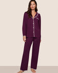Frida Long PJ Set in Plum/Ivory