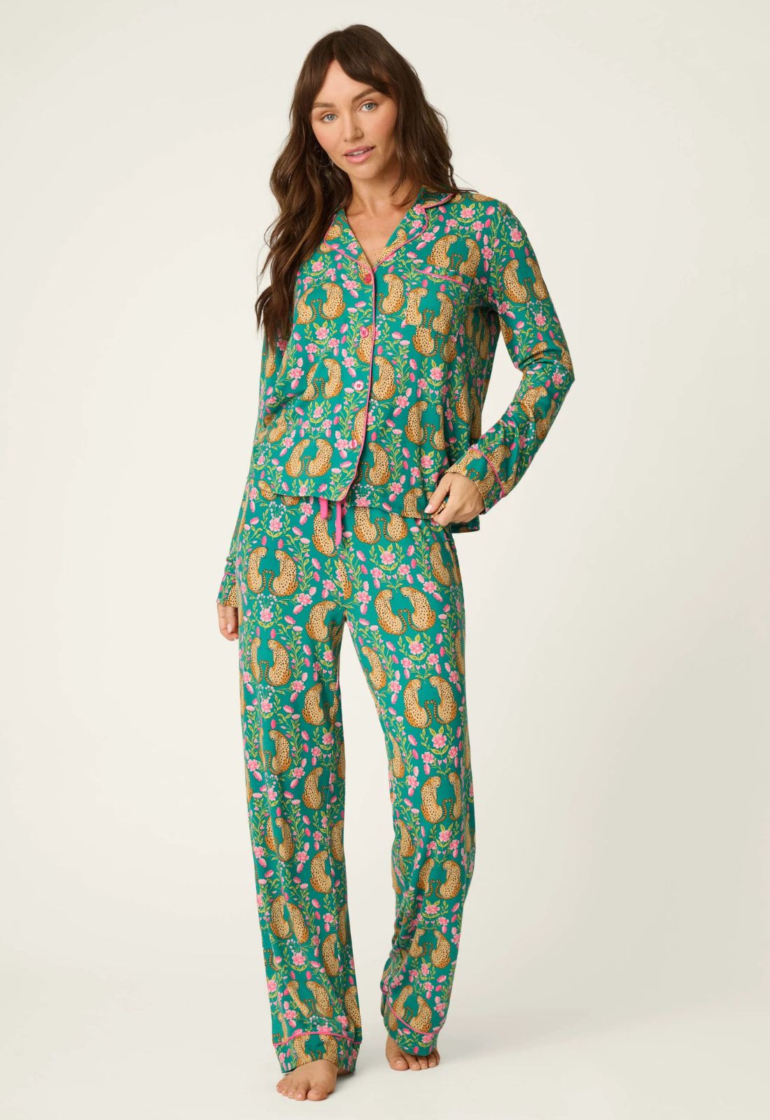 Green and Pink Cheetah Long PJ Set